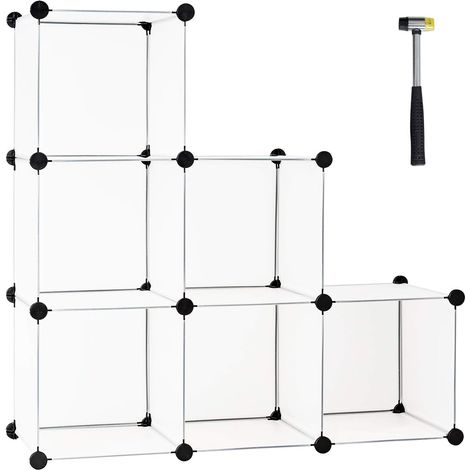 COSTWAY Estantería Modular de 6 Compartimentos, Estantes de Almacenamiento Modulares Portátiles, Organizador Modular de Plástico, 30 x 30 x 30cm, Martillo Incluido, para Juguetes, Libros, Zapatos (1/5)