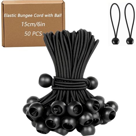 50 Pièces Tendeur Elastique Boule - 15 cm Tendeur Elastique - Tendeur Bache - Sandow Elastique pour Bâches, Tentes, Bannières, Filets et Tonnelles - Noir (1/5)