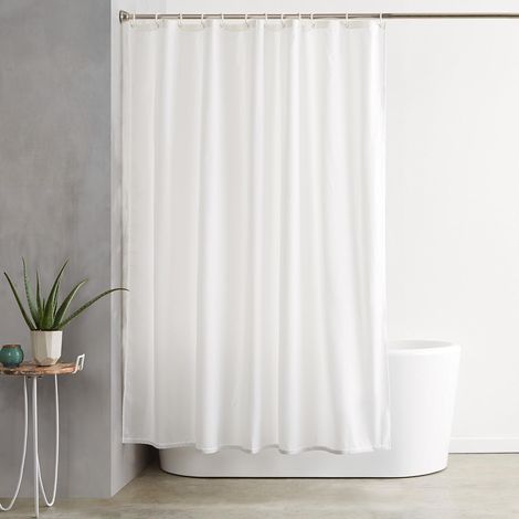 Rideau de douche en tissu résistant à l'eau et à la moisissure avec œillets et crochets, lavable en machine, 180 x 200 cm, blanc (1/4)