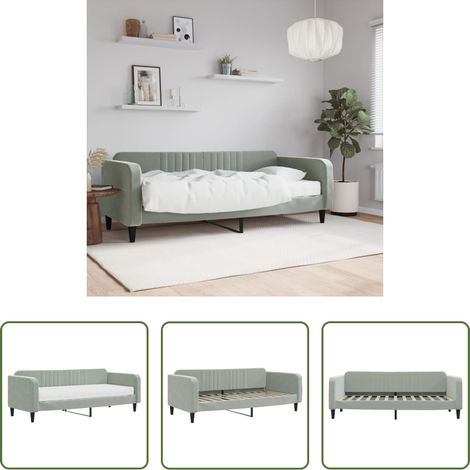vidaXL Matelas en mousse - Lit de jour avec matelas gris clair 90x200 cm velours (1/5)