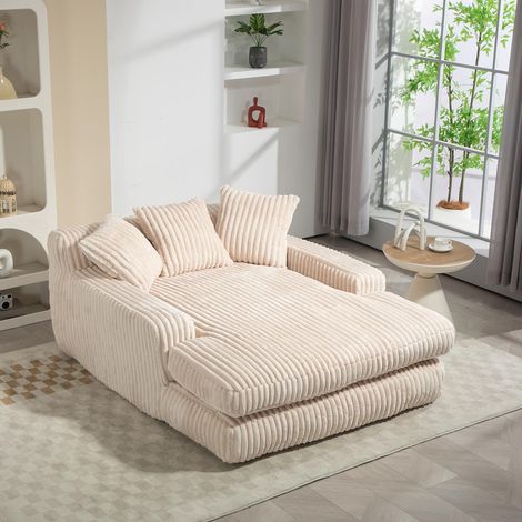 Neche – Canapé-lit moderne en velours côtelé – 3 coussins moelleux – Confort ergonomique – Dimensions 125x155x63 cm – Couleur beige