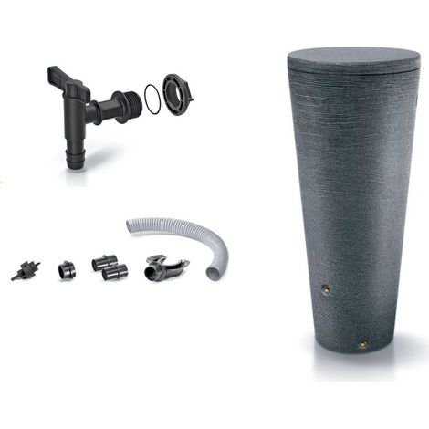 Pack Récupérateur d'eau Tubo 210L effet granit avec jardinière intégrée avec robinet et kit de raccordement