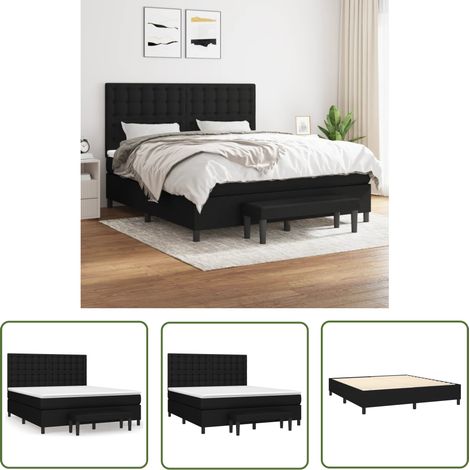 The Living Store Sommier à lattes de lit avec matelas Noir 180x200 cm Tissu - Lit Double - Lit Plateforme - Matelas Ferme - Matelas Ressorts Ensachés - Literie (1/5)