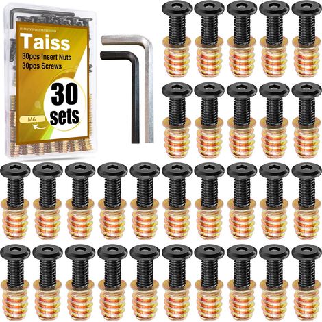 30 ensembles de vis M6x25 meubles M6x15 inserts filetés en bois, écroulements, écroulements de tuiles en bois inserts boulons de fixation Connecteurs