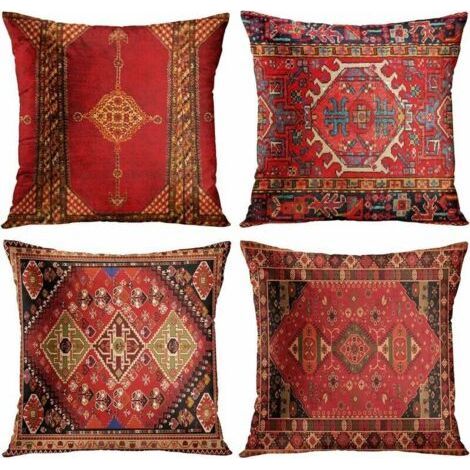 Juego de 4 piezas, vintage, rojo, floral, alfombra turca persa, lino, funda de cojín, manta para el hogar, funda de cojín, kilim persa geométrico, decoración interior, juego de 4 piezas, oriental ik (1/4)