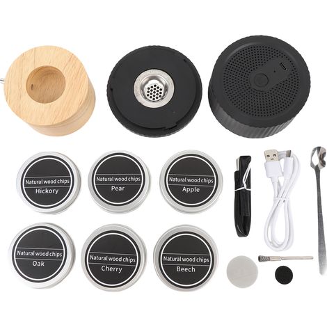 Fumoir Électrique à Whiskey Rechargeable avec 6 Copeaux de Bois, Infuseur de Fumée Froide pour Cocktails et Aliments, Design Compact en ABS (1/5)