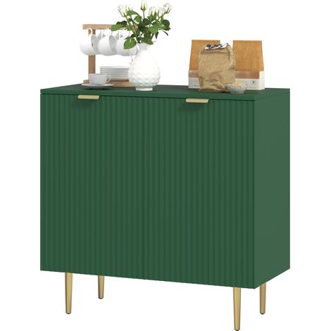 Küchensideboard in Olivgrün, 80 x 40 x 80 cm, mit zwei Türen, verstellbarem Einlegeboden und erhöhten Metallbeinen.