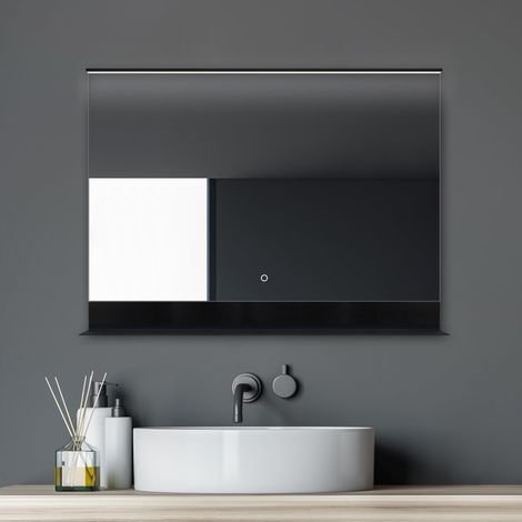 Miroir de Salle de Bain avec éclairage, Noir, 80 x 60 cm (1/5)