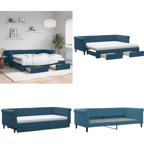 vidaXL Tagesbett Ausziehbar mit Schubladen Blau 90x200 cm Samt (1/5)