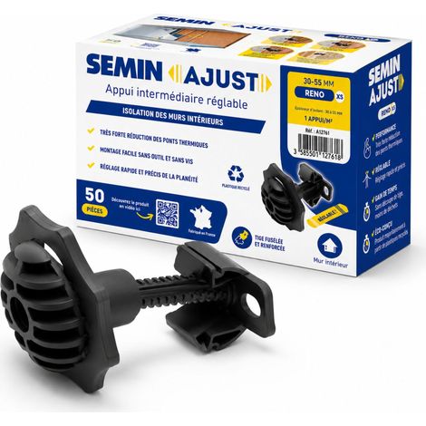 SEMIN AJUST RENO XS – Appui Intermédiaire Réglable 30-55 mm – Isolation Murs Intérieurs – Fourrures F45/F47 – Éco-Conçu – Boite de 50 (1/5)