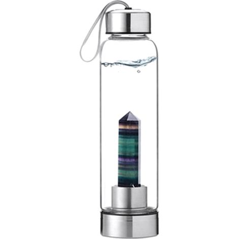 Gourde En Cristal - Verre Borosilicate Et Acier Inoxydable - Pour Infusion D Eau Avec Pierre Naturelle - 500 Ml - 1 Pièce (1/5)