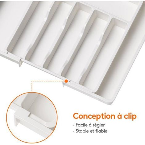 Range Couverts - Plateau Ustensiles Extensible - Organisateur Tiroir Réglable Cuisine - 33 à 57 cm - Blanc (1/4)