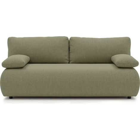 Canapé droit VELUTO convertible avec coffre en polyester et structure bois - Vert kaki (1/5)