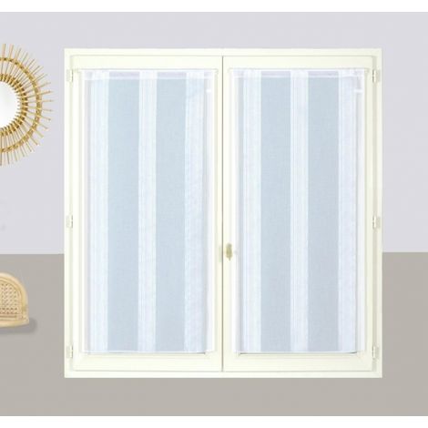 Ensemble de voilages blancs à fines rayures avec passe-tringle, 2X 60x120cm - faciles à installer, Atout Ciel (1/2)