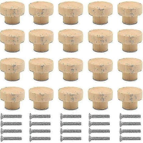 Lot de 20 boutons de tiroir ronds en bois naturel pour commodes et placards (1/5)