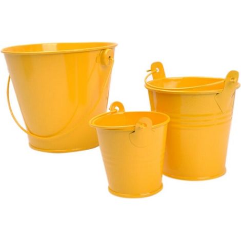 Seau En Fer Blanc - Poignée Intégrée - Pour Décoration Intérieure Événementielle - Stockage Petit Volume - 1 Pièce - Jaune L (1/5)
