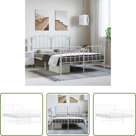 vidaXL Lit avec tête et pied - Cadre de lit métal sans matelas et pied de lit blanc 135x190 cm (1/5)