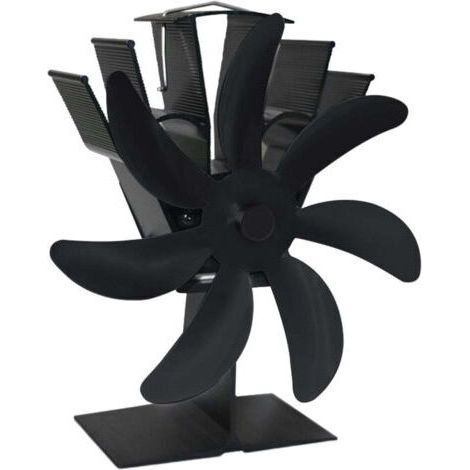 Ventilateur de cheminée écoénergétique, 7 ventilateurs de circulation pour bûches, poêle à bois pour une diffusion efficace de la chaleur, bûches/bois de chauffage/granulés, noir (1/5)