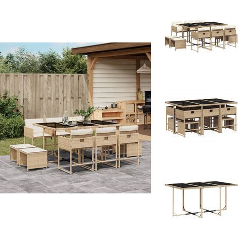 11-tlg. Garten-Essgruppe mit Kissen Beige Poly Rattan - Garten Essgruppe - Garten Essgruppen - Outdoor Essgruppe - Terrasse Essgruppe (1/5)