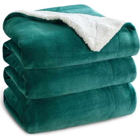 Plaid Polaire Sherpa Couverture - Vert Foncé, 220x240 cm Plaid Canape Grande Taille, Douce et Chaude Double Face avec Fourrure d'agneau et Tissu Polaire pour Canapé et Lit, Épais (1/5)
