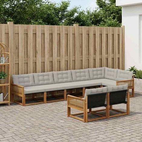 vidaXL Outdoor-Sofagarnitur mit Kissen 8 pcs Natürlich und Hellgrau (1/5)