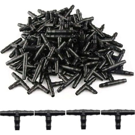 100 Pcs Tee Raccord de Tuyau 4/7mm- T Raccord Connecteur PVC d'arrosage Buse d'atomisation Goutte à Goutte Micro Spray Irrigation Joint pour Tuyau Systèmes Automatique Outil-Crezuo