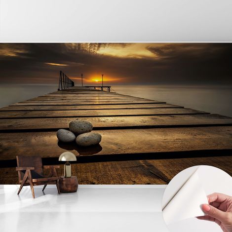 Papier peint autocollant Mural avec colle pour salon et chambre Décoration murale rapide Coucher de soleil 416x254 cm (1/5)