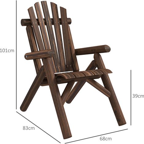 Chaise de jardin Adirondack, chaise haute en bois avec accoudoirs, en sapin marron, 83 x 68 x 101 cm, idéale pour le jardin et la terrasse.