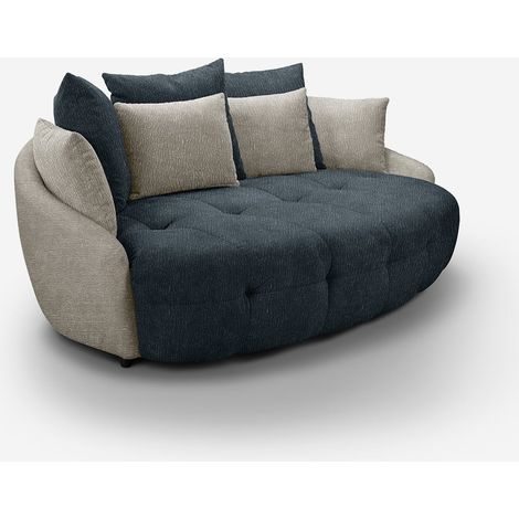 3-Sitzer Sofa, modernes ovales Design, graue Basis, gesteppt, St.Moritz - Dunkel Blau (1/4)