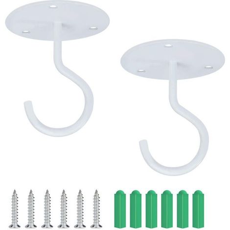 Ceiling Hooks, Screw Mounted, Top Wall Hooks for Hanging Lights, Garden Plant Baskets, Planters, Bird Houses, Lanterns, Wind Chimes, Mosquito Nets (2 Pack) (1/4)