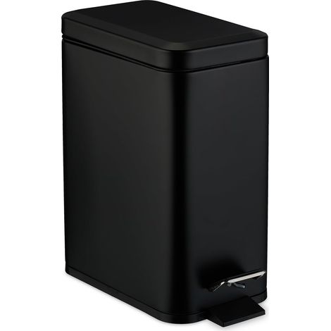Poubelle de salle de bain, 5 litres, seau intérieur amovible, acier inoxydable mat, noire (1/5)