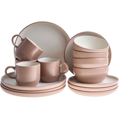 Vajilla de 16 piezas de gres elegante cocina y comedor para 4 personas acabado esmaltado marrón Nutmeg