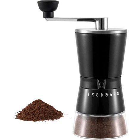 Moulin à café manuel avec meules coniques en céramique à 8 niveaux de mouture réglable, noir, portable, pour la maison, le bureau et les voyages.