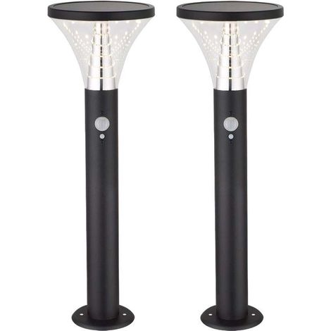 Arum Lighting – Lot de 2 bornes solaires avec détecteur de mouvement – Acier inoxydable – IP44 – Hauteur 50cm – Lumens 600 – Éclairage blanc chaud