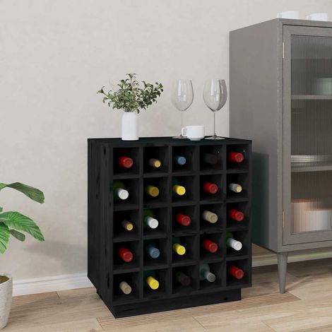 Armoire à vin Meuble de Rangement - Style Contemporain Noir 55,5x34x61 cm Bois de pin massif BV750037 - BonneVie (1/5)