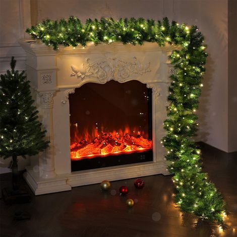 Guirlande De Noël Pré-Éclairée - 2.7 M - Branches En Plastique - Pour Cheminée Escalier Intérieur Commerce - 1 Pièce (1/5)