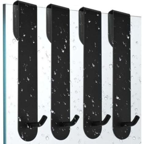 4 PCS Crochet Douche Inox Porte Serviette Salle de Bain Inox Crochet pour Paroi de Douche Crochets pour Serviettes de Bain Porte Accroche Torchon Cuisine Noir Porte Manteau Porte sans Percage (1/4)