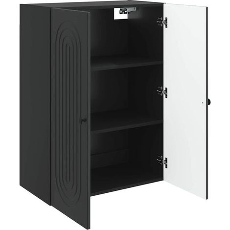 Meuble de Rangement Mural Noir 66 x 34,5 x 90 cm, Étagère Murale en Bois d'Ingénierie pour Salon, Cuisine ou Entrée (1/5)