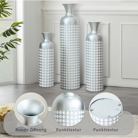 Vaso da terra in metallo argentato, set da 3, motivo a pois, 49,5 / 66 / 84 cm OKMYHOME (1/5)