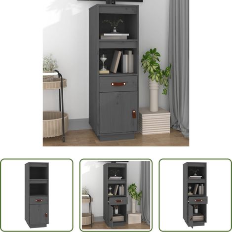 vidaXL Holz Sideboard - Highboard Grau 34x40x108,5 cm Massivholz Kiefer (1/5)