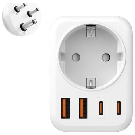 Adaptateur Prise Afrique du Sud, 5 en 1 Adaptateur Voyage France vers Afrique du Sud avec 1 AC & 2 USB-C & 2 USB-A Adaptateur Type M des Voyages en Afrique du Sud, Namibie, Mozambique et Plus 