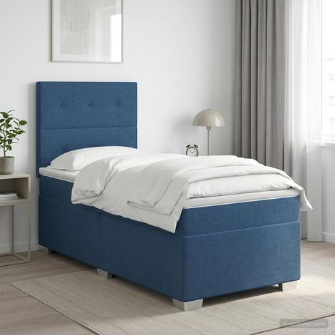Cama box spring con colchón con cabecera Azul 90 x 200 cm Tela (1/5)