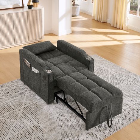 Canapé-lit multifonction 3-en-1 (avec ports USB/Type-C) — Un canapé convertible alliant porte-gobelets en acier inoxydable, fonction couchage, dossier réglable sur 3 positions et poches de rangement l (1/4)