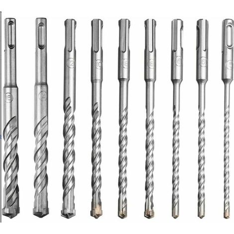 Foret SDS-Plus - 5 6 6 8 8 10 12 14 16 mm x 160 mm - Pour Perceuse à Percussion - Béton Pierre Brique Carrelage - Lot de 9 (1/5)