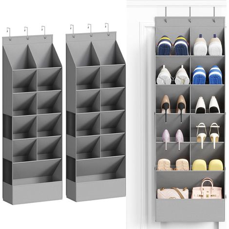 LEDANDER Lot de 2 étagères à chaussures de porte étagères à chaussures suspendues grand format, 1pour ranger chaussures baskets, tissu Oxford, 42X15X126CM gris (1/5)