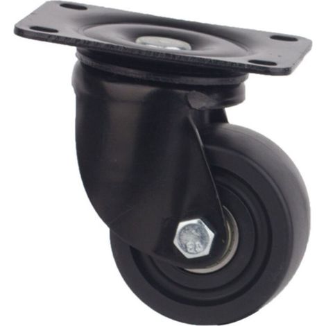 Set of 4 black casters with mounting plate, 50 mm diameter, plastic and steel, black (1/3)