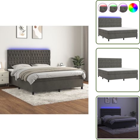 Boxspringbett mit Matratze & LED Dunkelgrau 160x200 cm Samt - Boxspringbett - Doppelbett - Samtbett - Luxusbett - LED-Bett