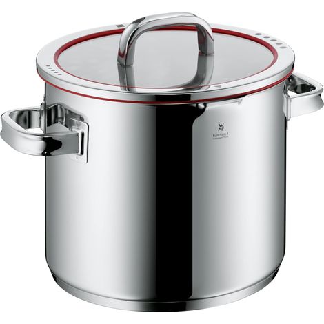 Fonction 4 marmite à légumes induction 24 cm, couvercle en verre, grande marmite 8,8 l, acier inoxydable poli, 4 fonctions de versement, graduation interne, marmite à pâtes rouge (1/5)