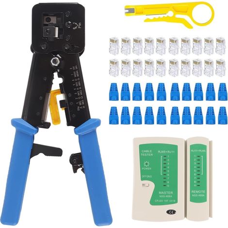 Kit d'outils de sertissage Ethernet RJ45, kit d'outils de sertissage pour câbles Cat5, Cat5e et Cat6 avec 20 connecteurs traversants Cat6, 20 capuchons et une pince à dénuder (1/5)
