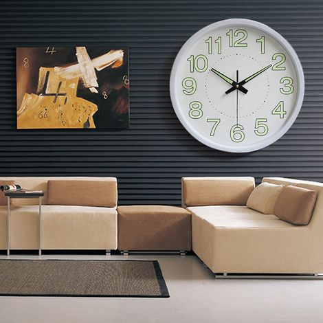 Reloj de pared minimalista y silencioso de cuarzo de 30 cm con luz para dormitorio y sala de estar, color blanco. (1/5)